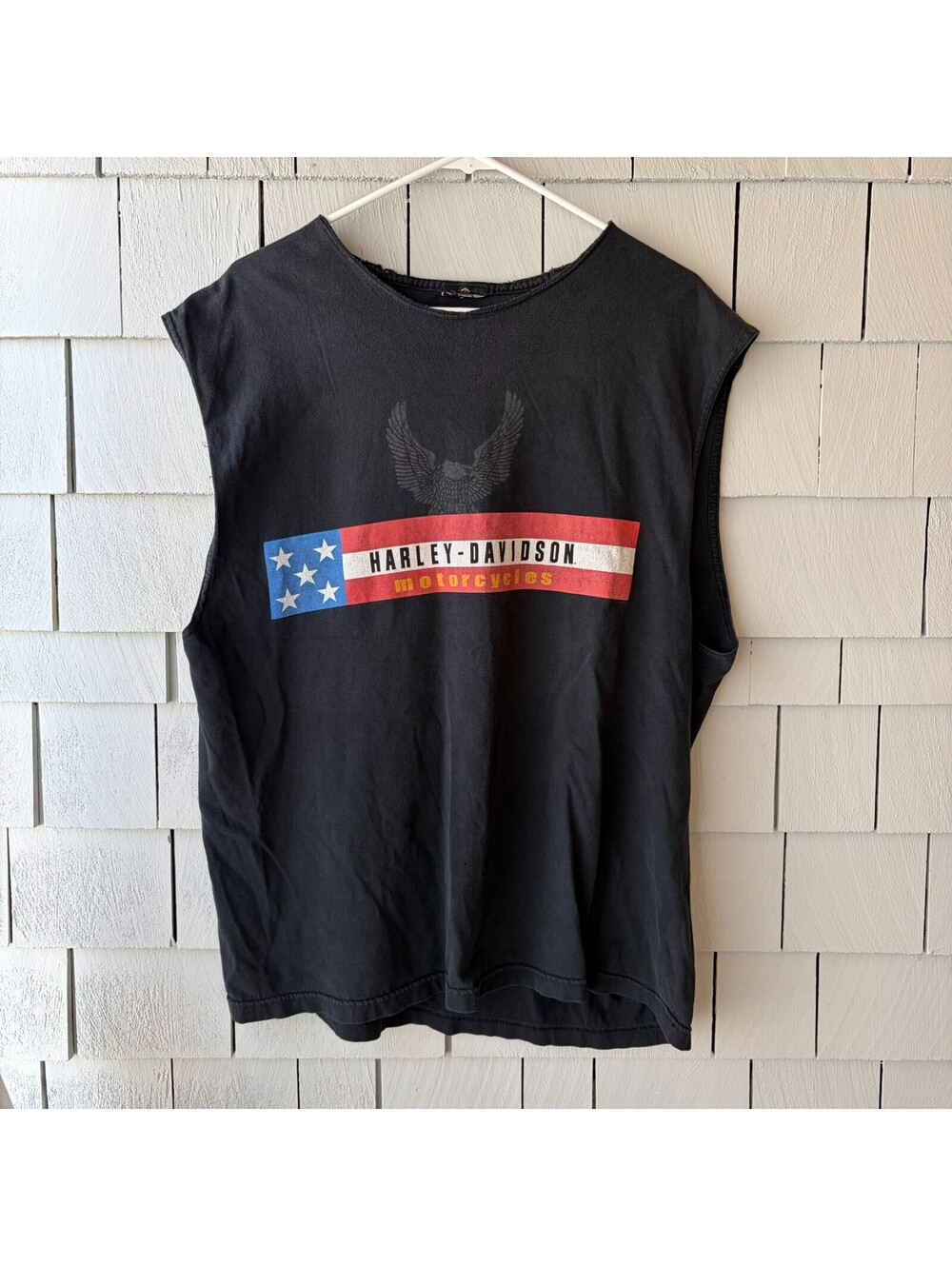 Harley Davidson Arrowhead Flag Shirt Men’s L Cutoff T-Shirt